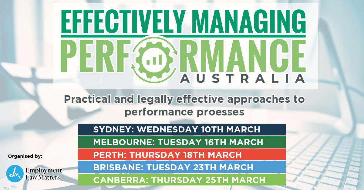 Facilitated by EDGE Legal, this workshop takes an in-depth look at practical &amp; legally effective approaches to performance processes.

Register by Thursday 19 December to save $300 with the Christmas early bird! lnkd.in/gxnAfBG

#EmploymentLawMatters #PerformanceMgmtAU