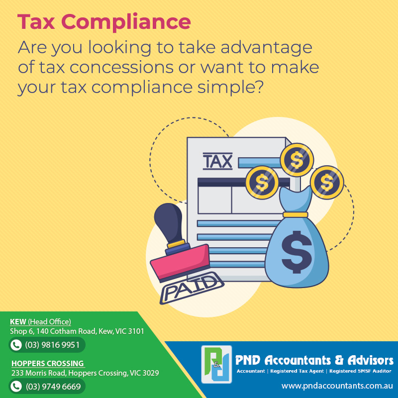 We have a team of professionals who will assist you in your taxes whether you are business or individual.

PND Accountants &amp; Advisors

For details visit us Free Initial Consultation -pndaccountants.com.au