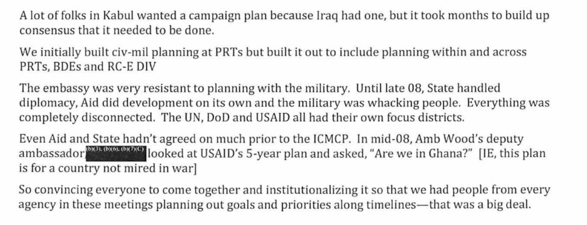 Senior State official says the Kabul embassy did not like to plan with the military, acted as if it was in a country not at war. 101/n