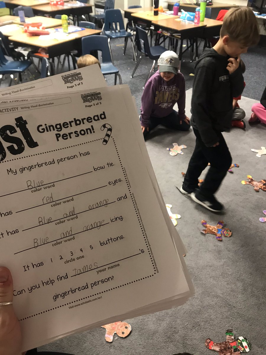 MrsGrimesFirst's tweet photo. We used adjectives to describe our Gingerbread person. If we had awesome descriptive words, we were able to guess our friends person! @oakhill2172 @19Chr1stine https://t.co/STpeMRgz5Q