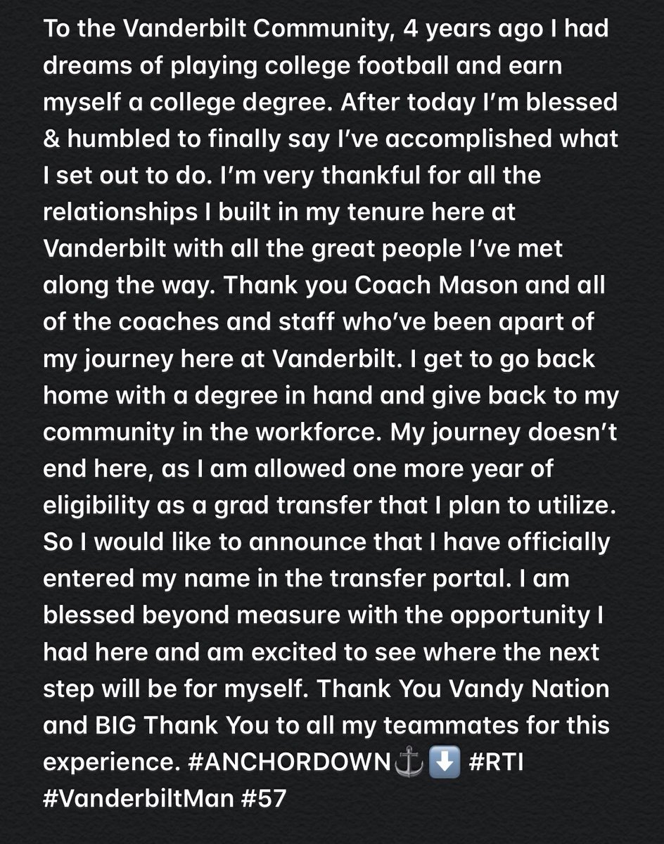 JosiahSao's tweet photo. Thank you Vanderbilt University, coaches, staff and all my teammates. As one chapter ends, another one begins! #AnchorDown https://t.co/oymuEBNGcT
