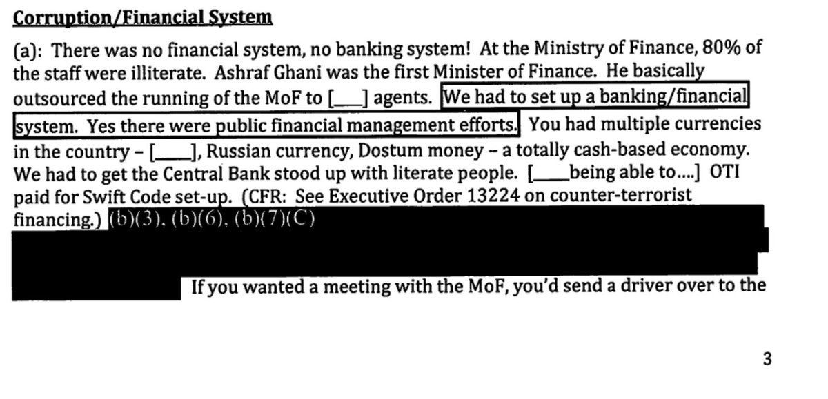 At the Ministry of Finance, 80% of the staff was illiterate. The top official, Ashraf Ghani, would personally open the door if you went there. 104/n
