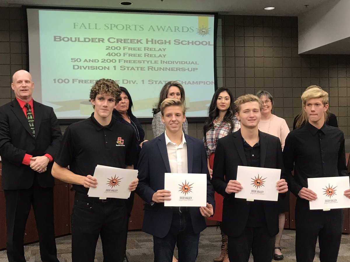 AnthemDolphin's tweet photo. BC swim and dive 2019 relays being awarded at the DVUSD district board meeting tonight. Congrats on a great season! https://t.co/80mtQZKCML