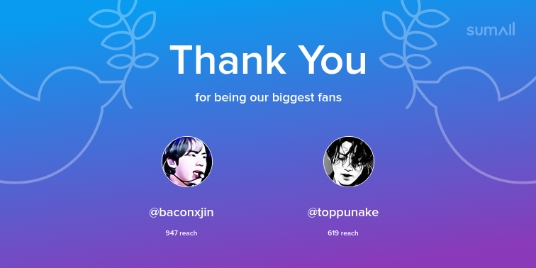 Our biggest fans this week: baconxjin, toppunake. Thank you! via sumall.com/thankyou?utm_s…