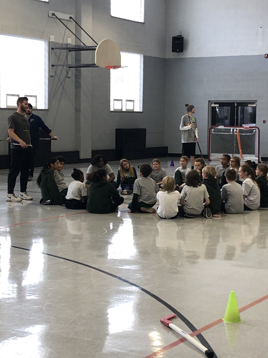 Strochschool's tweet photo. St. Louis Blues Crew came and helped Mr. Staaby teach the fundamentals of hockey and donated equipment to the school! The students had a blast! Let’s Go Blues! https://t.co/vkbvQ6An4a