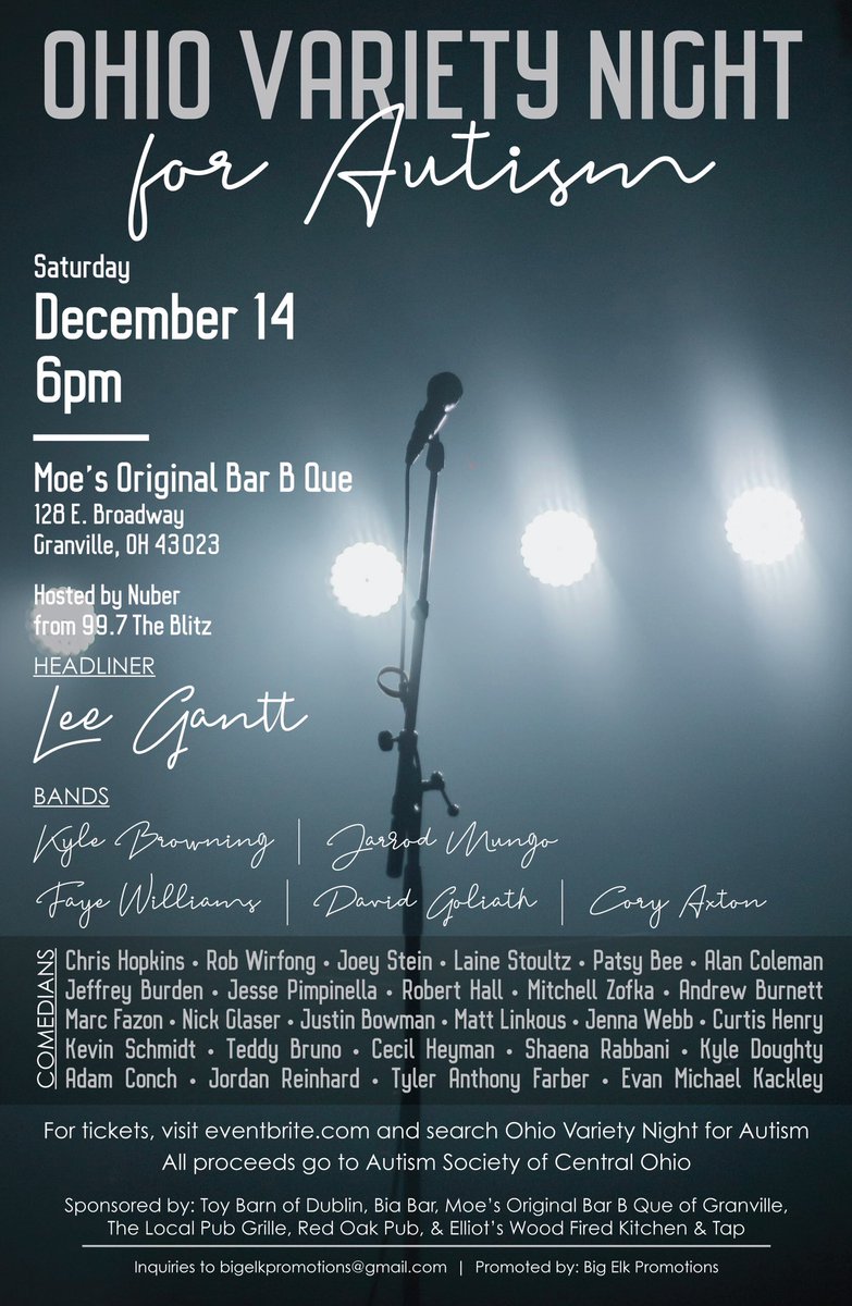 ElkinsJeremie's tweet photo. @This sat @Moes bbq Granville 18 comedians 5 bands all for autism @ShawnMcCoy1 https://t.co/MXDIZNYU13