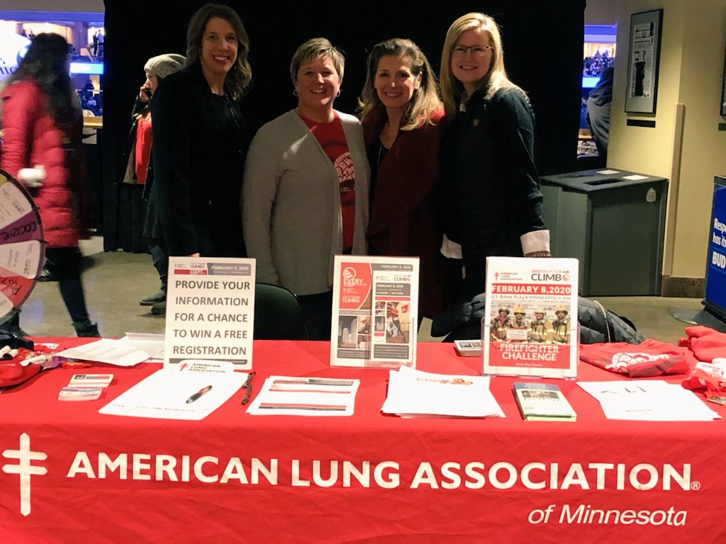 mindeeekastelic's tweet photo. The @LungMinnesota team is pumped to be promoting our 2/8 Fight for Air Climb @mnwild game in honor of Hometown Hero night! Come visit us at section 118! #mnwild #ALA https://t.co/ebVNJmsJTt