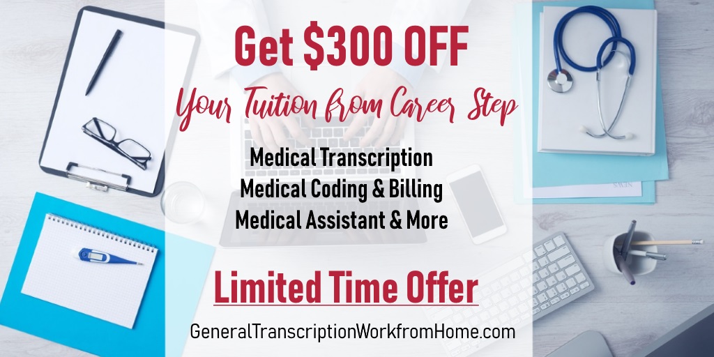 $300 off from Career Step When Enrolling in Medical Billing / Coding / Medical Transcription. Expires 12/10 #MedicalTranscription #medicalbilling #aff https://bit.ly/2XcCFxF