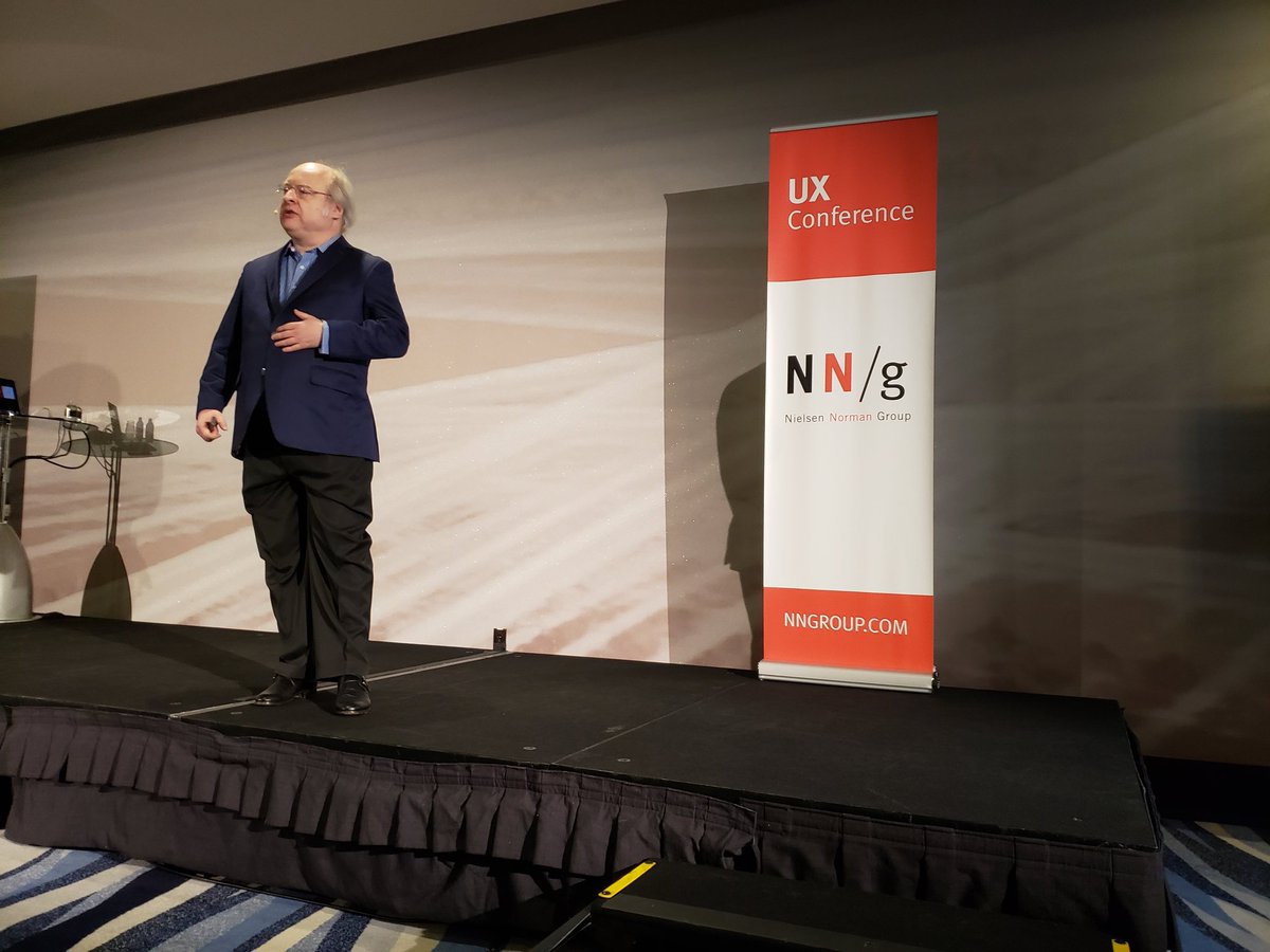 Keynote speaker Dr Jakob Nielsen from <a href="/Nngroup/">Nielsen Norman Group</a> on Duality of #UX. #Caregivers will influence the change in UX of medical devices. #nngux