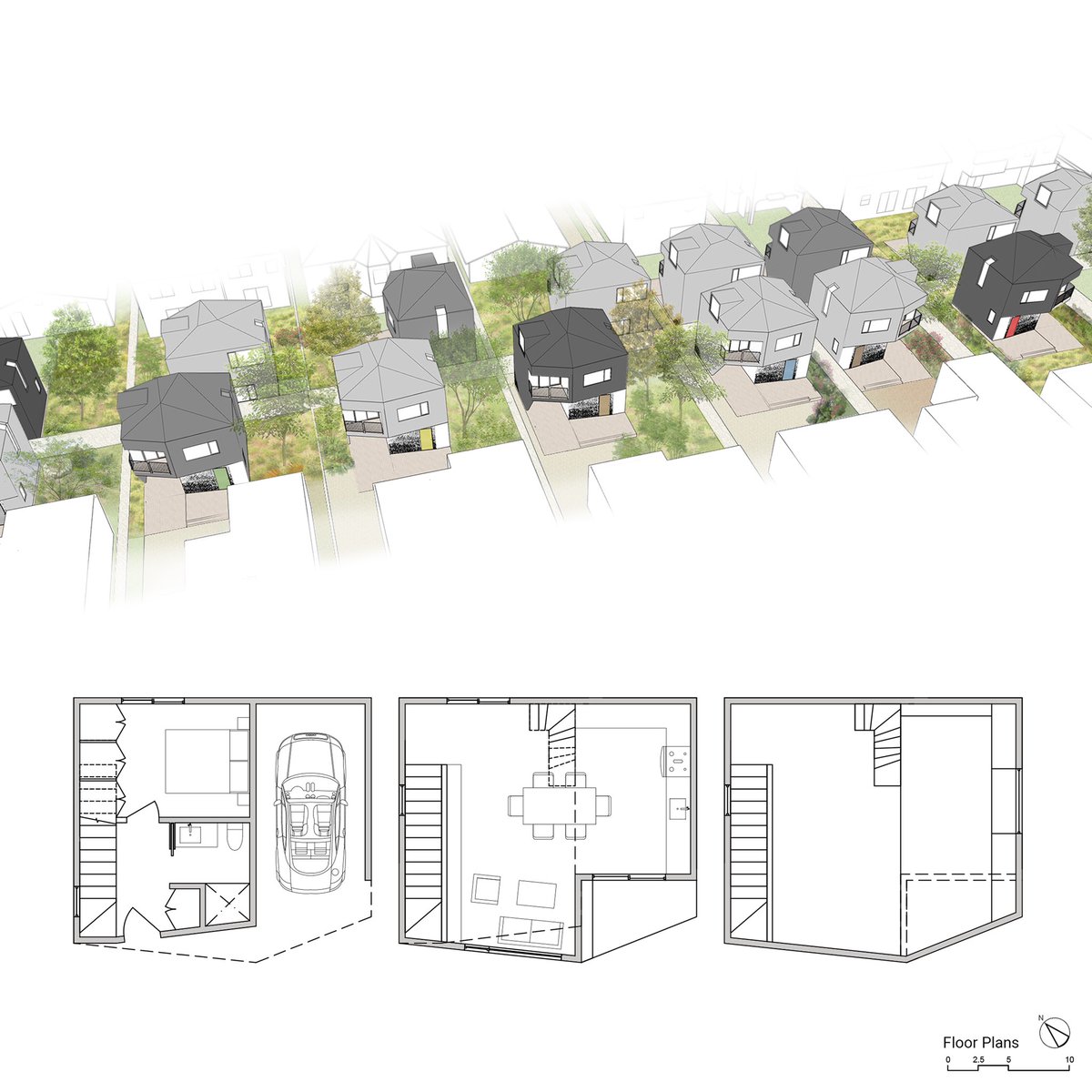 ADUs as an alternative means of affordable housing. Seen occupying backyard spaces of single family zoned lots #adu #HousingCrisis #affordablehousing2019 #californiqhousingshortage #architecture