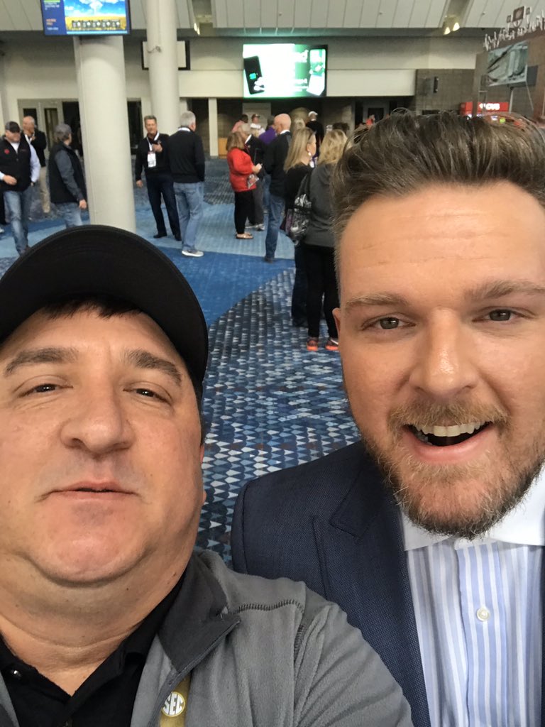 JCliffordK's tweet photo. This is the shit one of my bosses sends me from the SEC Championship Game. While I’m stuck at work @ChadBro16107568 is taking selfies with the goat himself @PatMcAfeeShow https://t.co/uSc0QQ7WBO