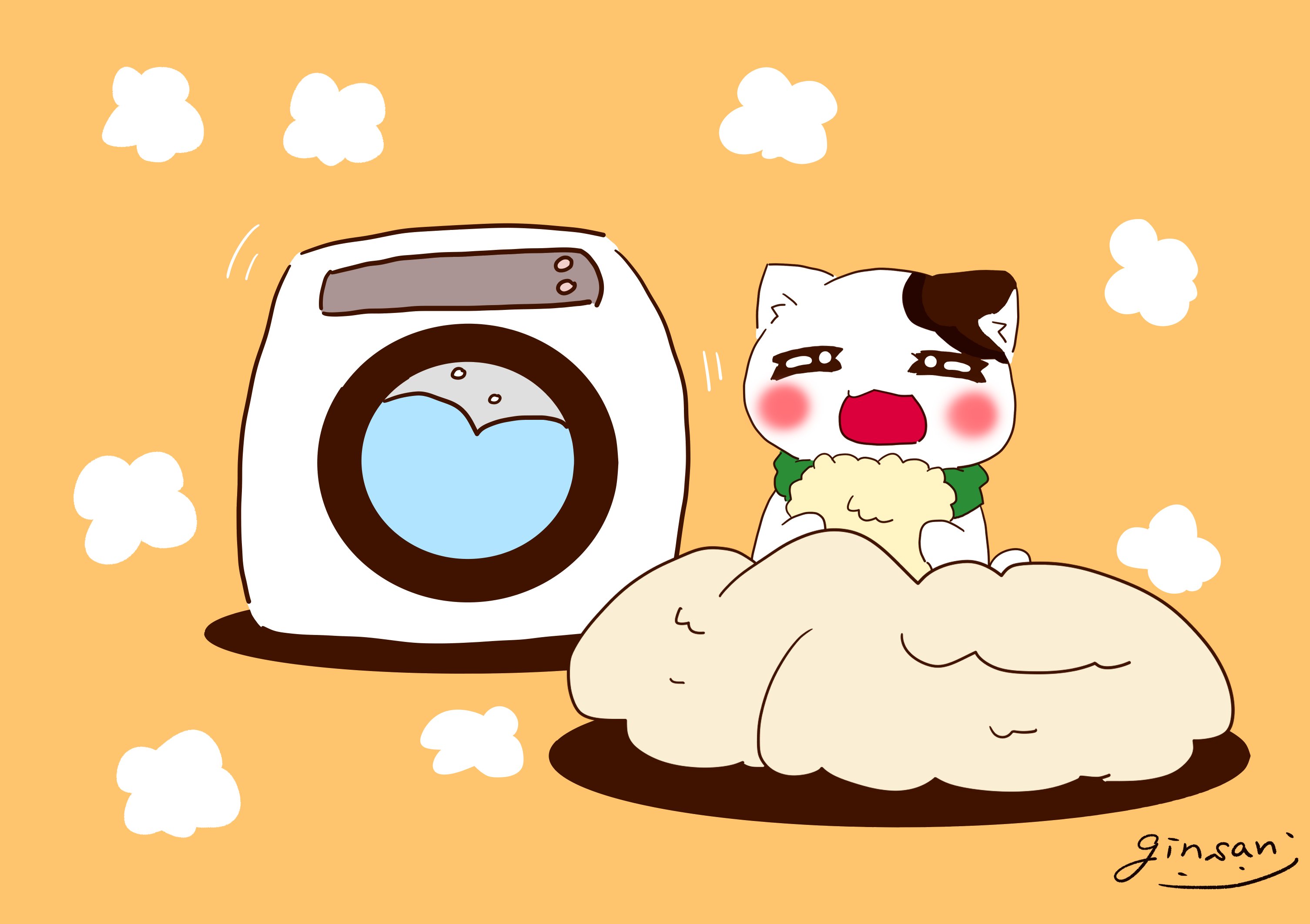 ぎんさん のんびりイラストレーター 乾燥機で乾かしたての洗濯物って モコモコでふわふわ イラスト デジタルイラスト 洗濯 洗濯機 乾きたて もこもこ ふわふわ ねこ かわいい のんびり日和 オリジナルイラスト T Co V9prztsuzk Twitter