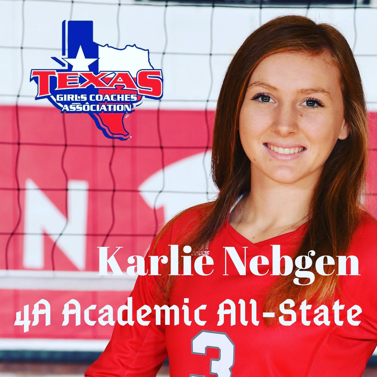 Congratulations to Sr. Karlie Nebgen!  Texas Girls Coaches Association 4A Academic All-State! #GoodStudent #GoodTeachers #BilliePride