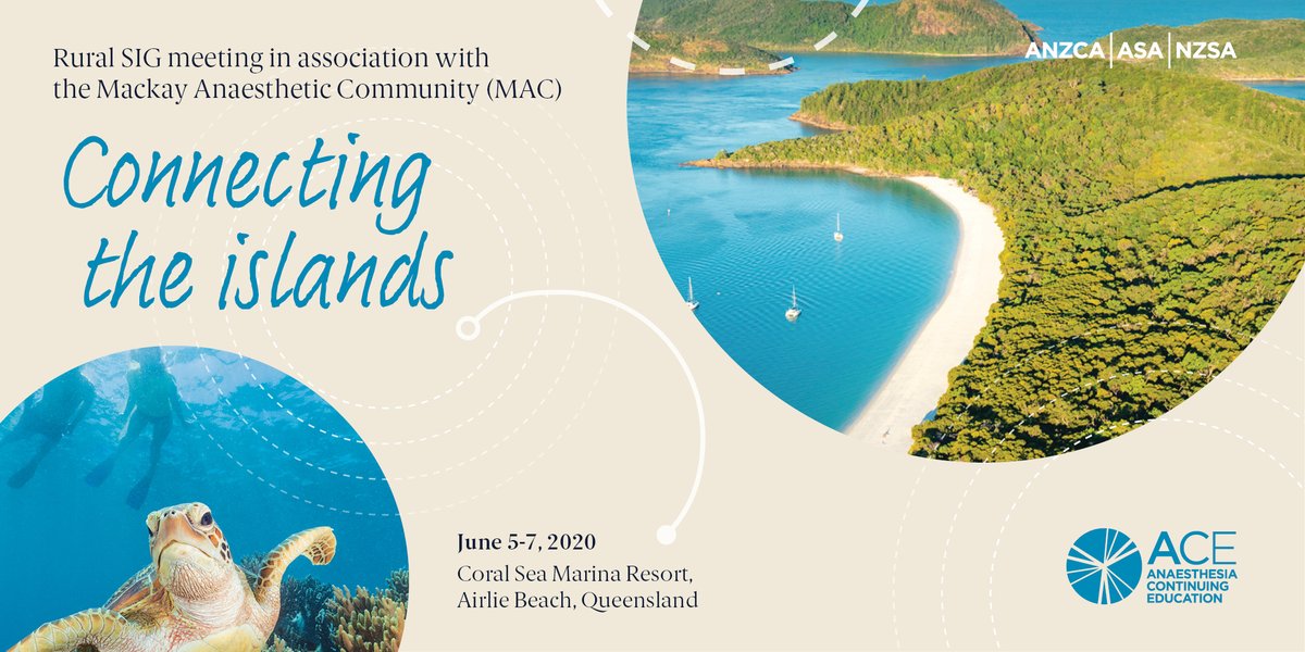 Save the date for the Rural SIG meeting to be held in association with the Mackay Anaesthetic Community (MAC).  June 5-7, Coral Sea Marina Resort, Airlie Beach, Qld. bit.ly/36lvdEo. <a href="/ASA_Australia/">The Australian Society of Anaesthetists</a>, <a href="/TheNZSA/">NZSA</a>, <a href="/ACE_ACECC/">ACE</a>, <a href="/ACRRM/">ACRRM</a>, <a href="/RACGP/">RACGP</a>