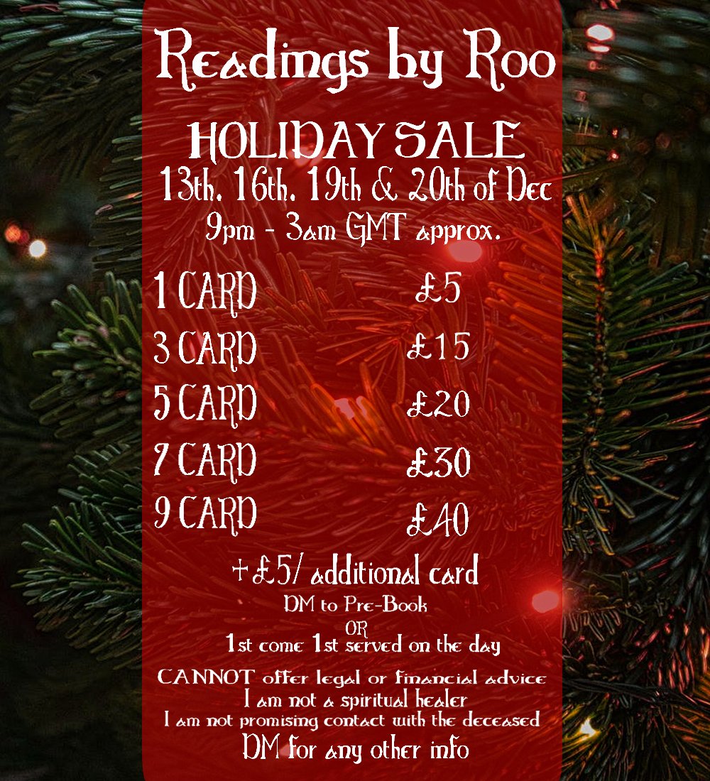roo_b_boy's tweet photo. Here's the further info on my Tarot reading holiday sale loves!

Please RT as this is gonna be helping a queer disabled family get bills Christmas sorted💜

#tarotcards #tarotreading #tarot https://t.co/BGsM91FyTN