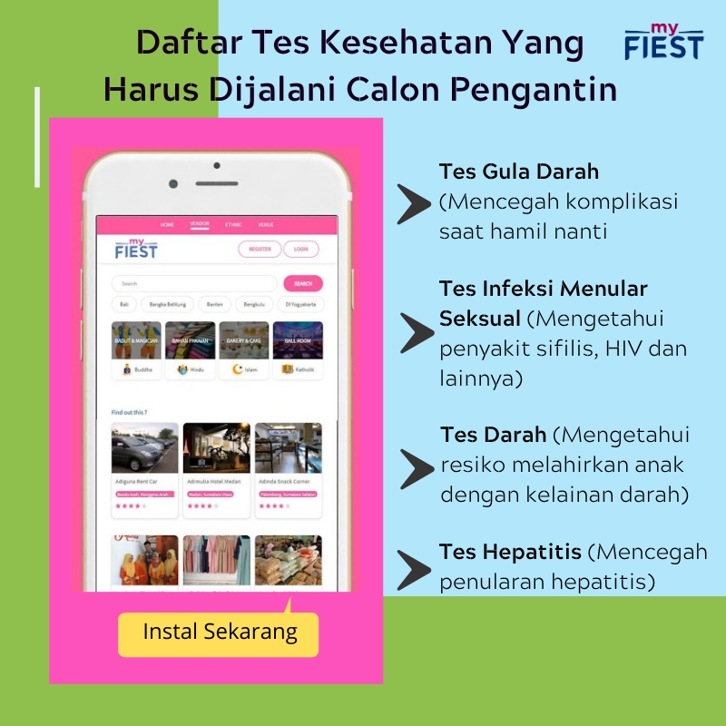 myfiest's tweet photo. Tag teman, sahabat atau saudara yang mau menikah, jangan lupa lakukan tes kesehatan berikut ini! instal aplikasi MyFiest https://t.co/F0My2Q1oef untuk mencari vendor pernikahan profesional di daerah anda.

#MyFiest #teskesehatan #vendor #vendorpernikahan #vendorwedding https://t.co/F1dlmDpR0g