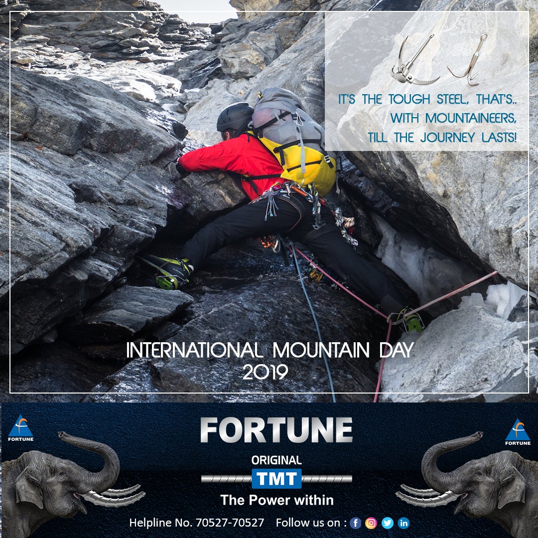 FortuneTmt's tweet photo. It's The Tough STEEL, That's....
With Mountaineers, Till The Journey Lasts!
Celebrating International Mountaineers Day
#fortunegroup #MountainDay2019 #InternationalMountainersDay #steel #tmtbars #fortunetmt https://t.co/JMZ8VzSp0Y