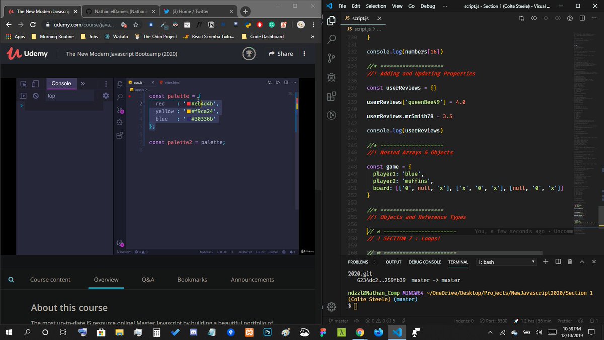 NathanDDaniels's tweet image. Day 40 || Almost done with Objects section, Then its time for Section 7: Loops!
#365CodingPhaseChallenge #CodingPhase #TheCodingWay #100DaysOfCode