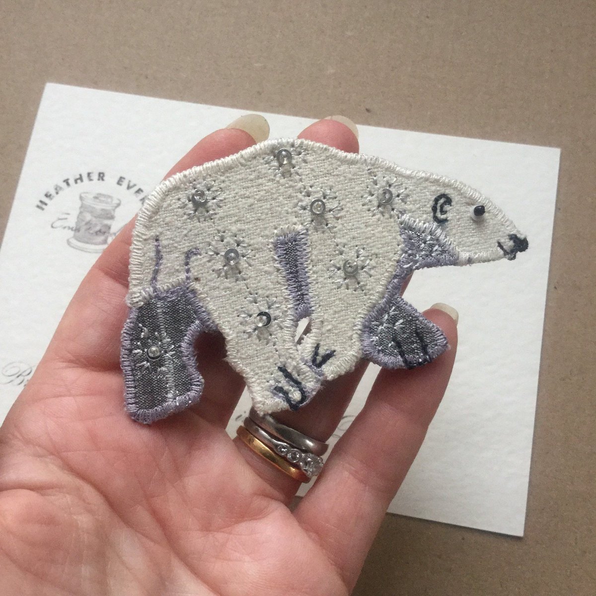 Excited to share this item from my #etsy shop: Polar Bear brooch/ pin in pure silk with embroidery. 8cm long etsy.me/38p589k