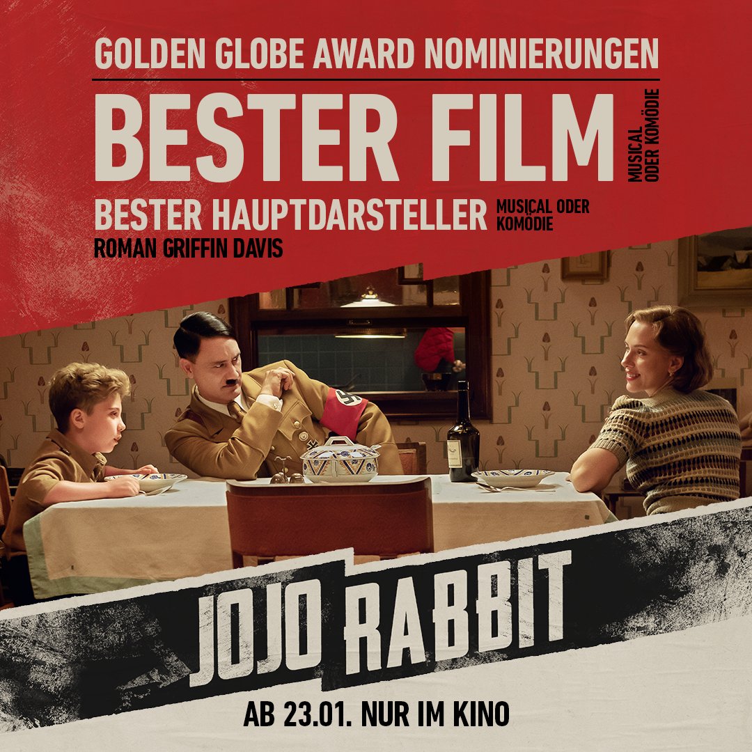 Zwei #GoldenGlobe Nominierungen für #JOJORABBIT
👉 Wir sehen und ab 23.01. nur im Kino!