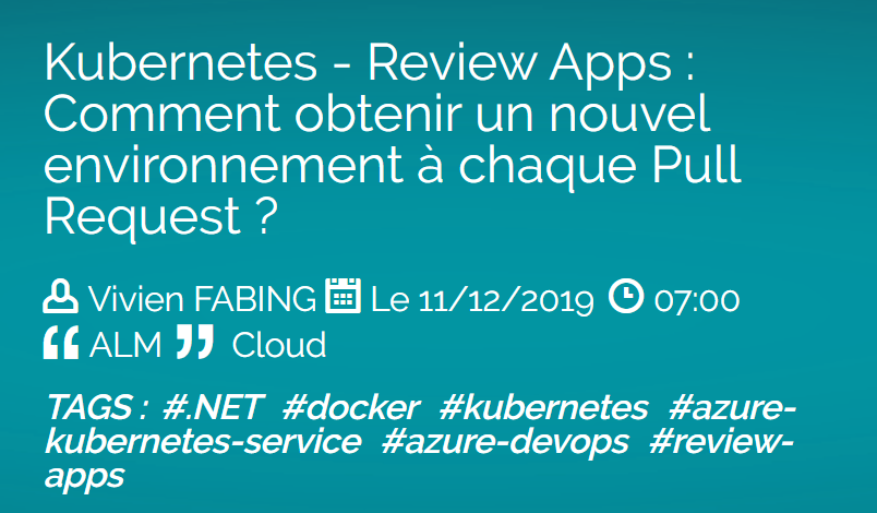 infinitesquare's tweet photo. [blog] Découvrez la nouvelle fonctionnalité #ReviewApps sur #AzureDevOps couplé avec #Kubernetes - @vivienfabing @FranceDevOps @KubernetesFr 
https://t.co/yQrTHvJy7y https://t.co/Fcedq6dsrN