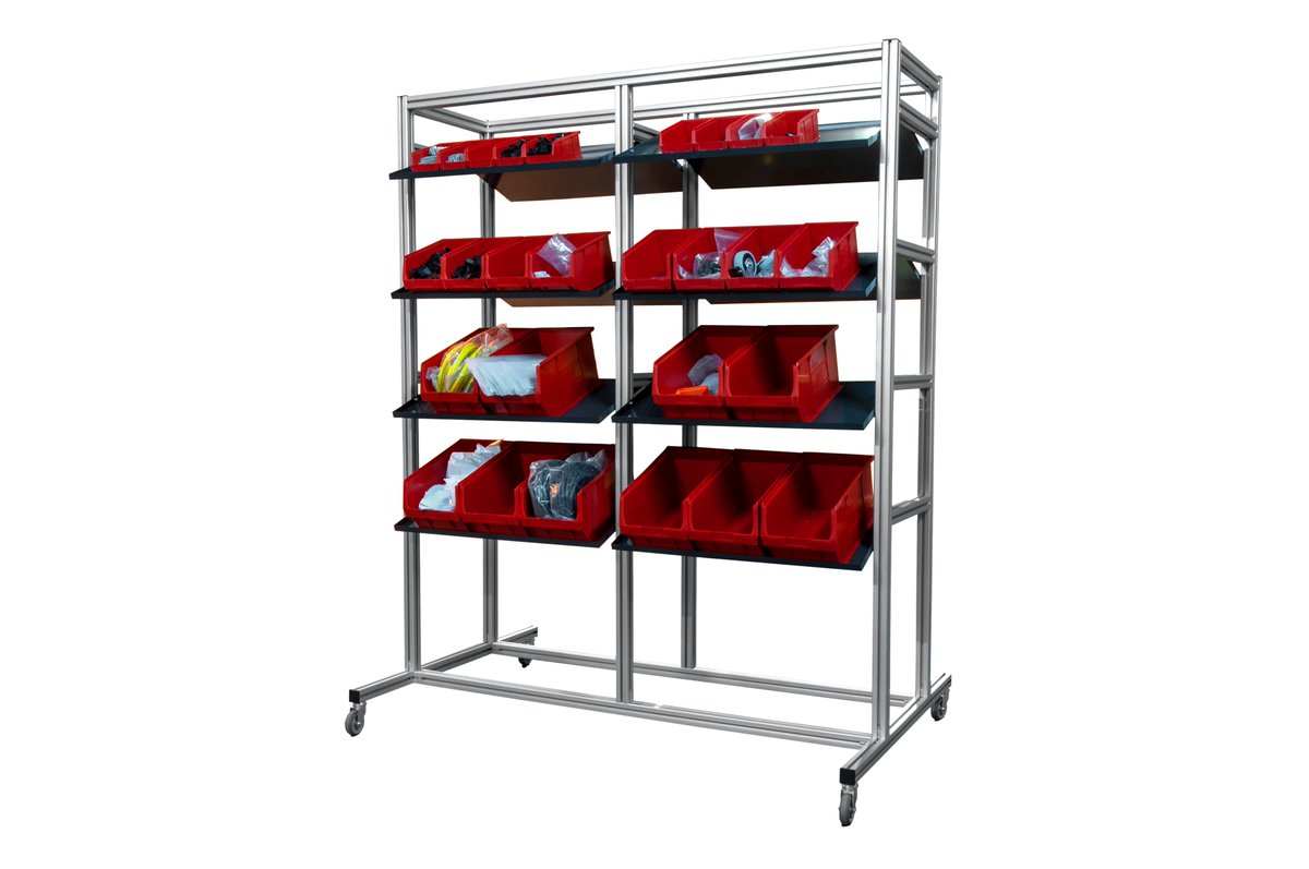 SolutionsIcam's tweet photo. Another image of our new Parts / Kanban Trolley complete with 16 Powder Coated Steel Shelves. Available now online @ https://t.co/ZvHRItM0nd. This one is double sided, and we do have smaller single sided ones available starting from £450.00 + VAT. https://t.co/nnYOqI3vX9