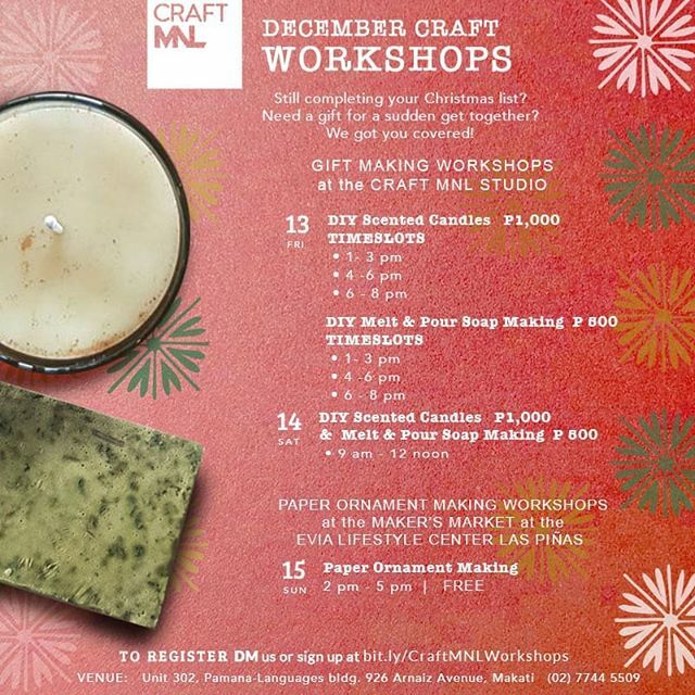 Christmas is just around the corner! 'Tis the season to make! 
If you are looking for ways to finish your Christmas list or add a personal touch to your presents, we have the perfect D.I.Y. craft making session for you. 
Join us as we make scented candle… ift.tt/2rDZj7t