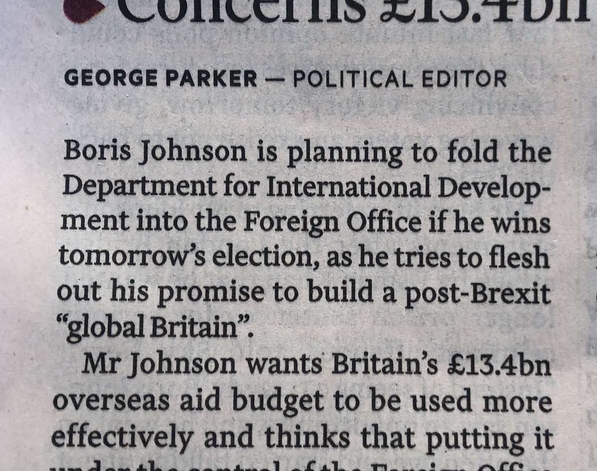 Combining Foreign Office and Dept for INT Development into one seems a good idea. Both trying to do same thing. #overseasaid #ElectionEve