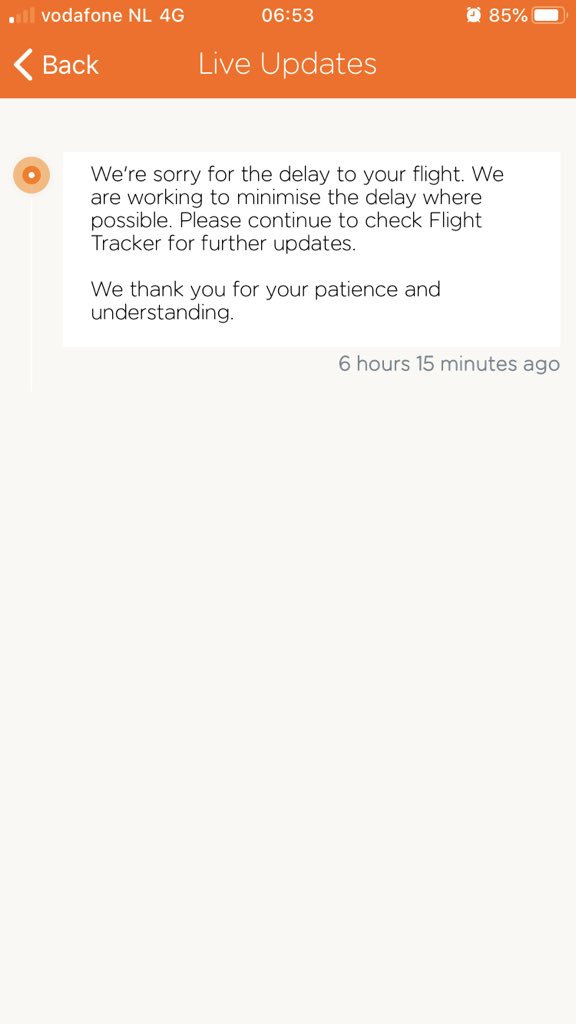 AcreCEO's tweet photo. @easyjet - as per your app (at 6.45 am this morning) my flight was delayed. I arrived @ gate at 6.45 for a 7.30 departure and wasn’t allowed to board. Flight was in fact leaving on time. Frustrated and not alone. Got alternate flight with KLM. How do we sort compensation? https://t.co/uodivUyjOx