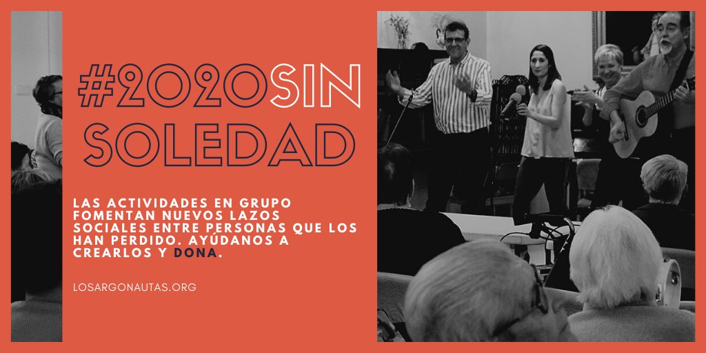 plosargonautas's tweet photo. Nos estamos preparando para 2020 y necesitamos tu ayuda. ¡Súmate a #2020SinSoledad! Dona a nuestra campaña de @migranodearena para que sigamos haciendo actividades en residencias de #personasmayores el año que viene. 
👇👇👇
https://t.co/CwVIpNBnD9 https://t.co/hXdADsIUuw