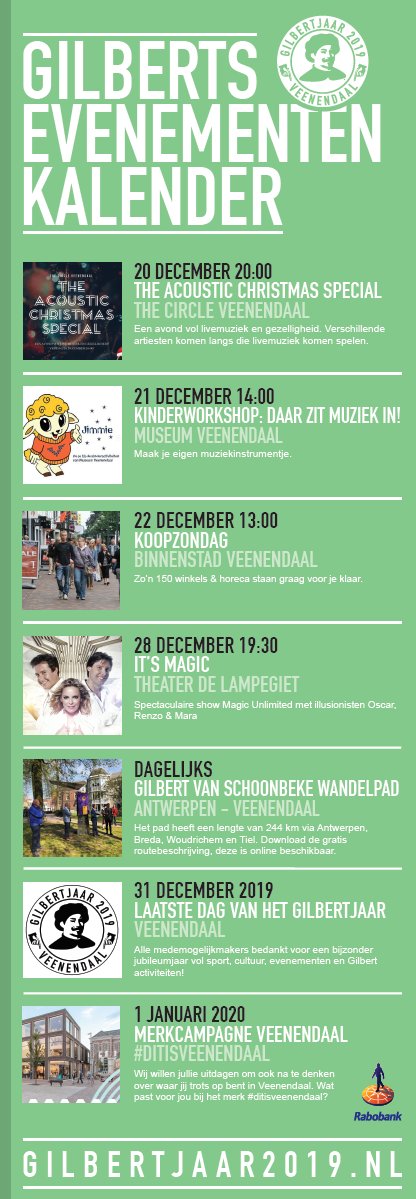 ook in december is er weer van alles te beleven in Veenendaal, check de kalender op gilbertjaar2019.nl!
#ditisveenendaal