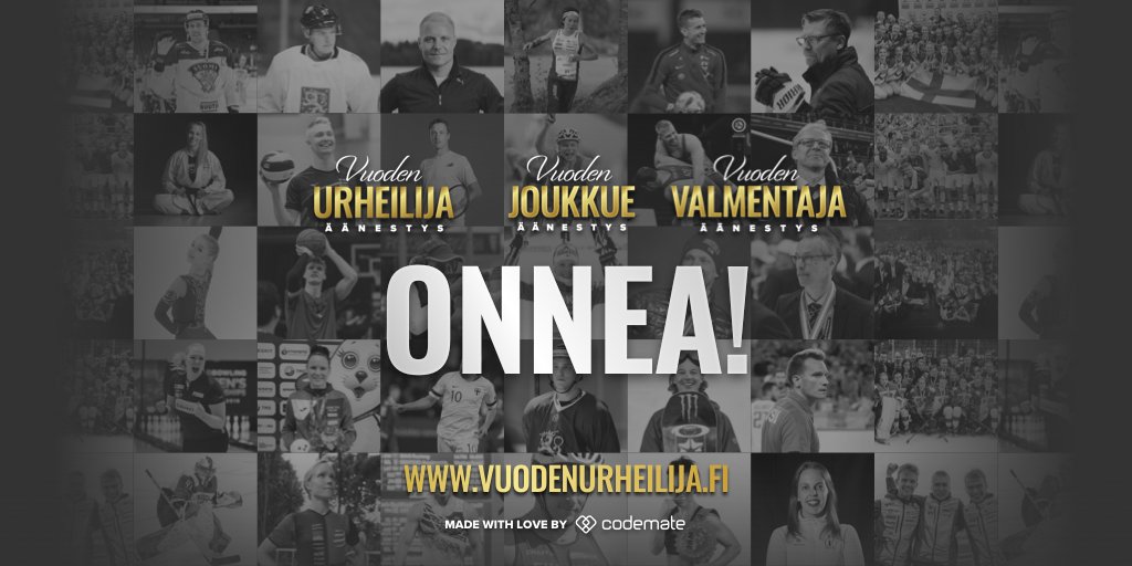CodemateLtd's tweet photo. Upeita saavutuksia urheiluvuoden varrelta 🎉 Ehdokkaat 2019 - Ootte huippuja! #vuodenurheilija #vuodenjoukkue #vuodenvalmentaja https://t.co/UDbqEPHOHR https://t.co/exdBkF5w3i