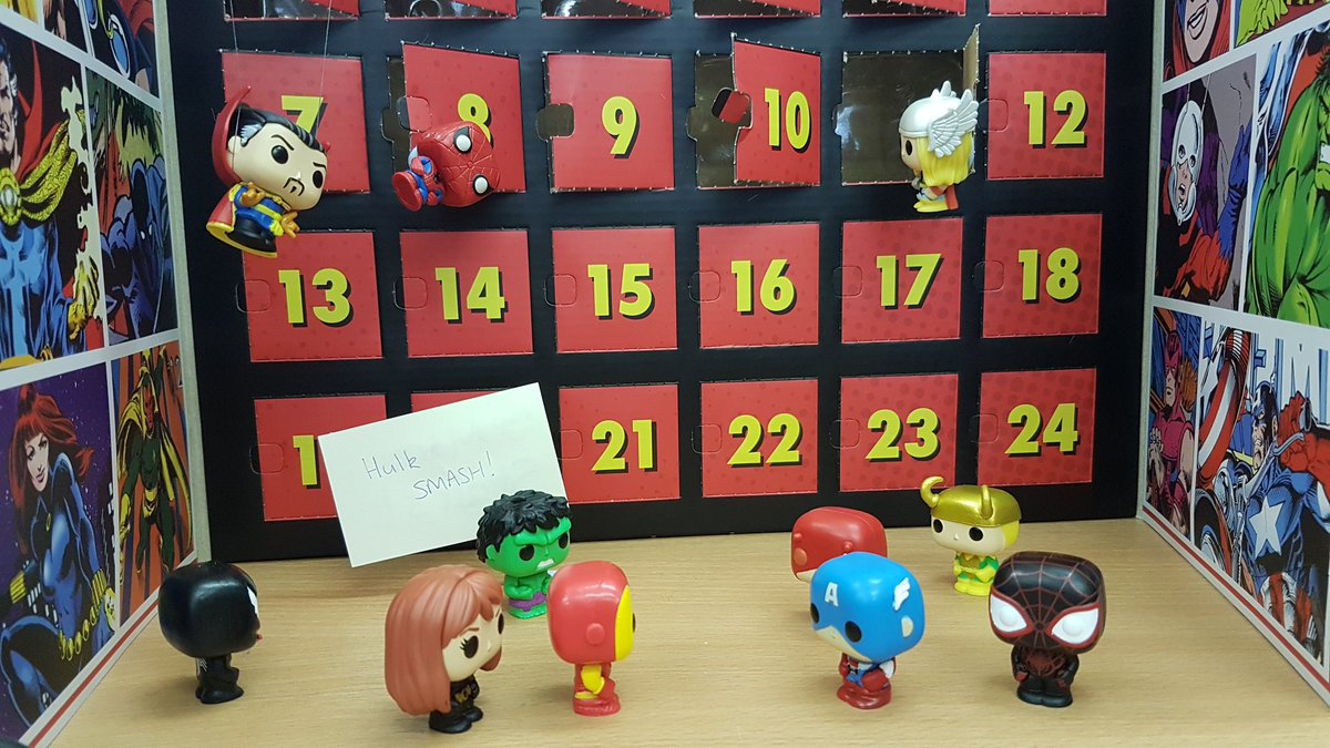 KMSComputing's tweet photo. Day 11 of #marveladvent: Dr Strange joins team Awesome Facial Hair Bros! Thor realises and uses Mjolnir to get some air space too. Venom is still more interested in Peter though :s @MarvelUK @Marvel @PopFunkoworld https://t.co/3VaAW3g12Q
