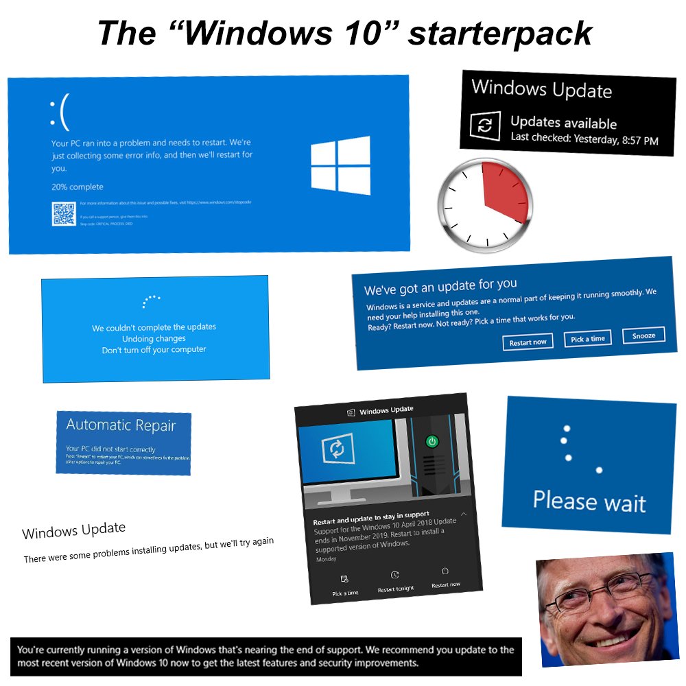 nixcraft's tweet photo. The "Windows 10" starterpack. Lmao. https://t.co/bUqq7JKb5y