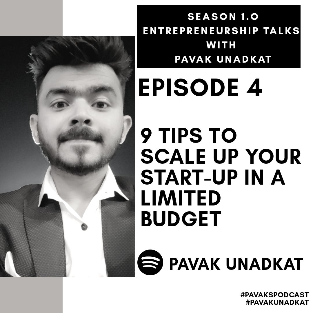 pavakunadkat's tweet image. Listen to 4th Episode of &apos;Entrepreneurship talks with Pavak Unadkat&apos;. Here I talk about &apos;9 Tips to Scale up your Start-up in a limited budget&apos; . 😃. Search &apos;Pavak Unadkat&apos; in Spotify or check out the link 
anchor.fm/pavak-unadkat/…
.
.
.
.
.
.
.
#PavaksPodcast #Pavak #PavakUnadkat
