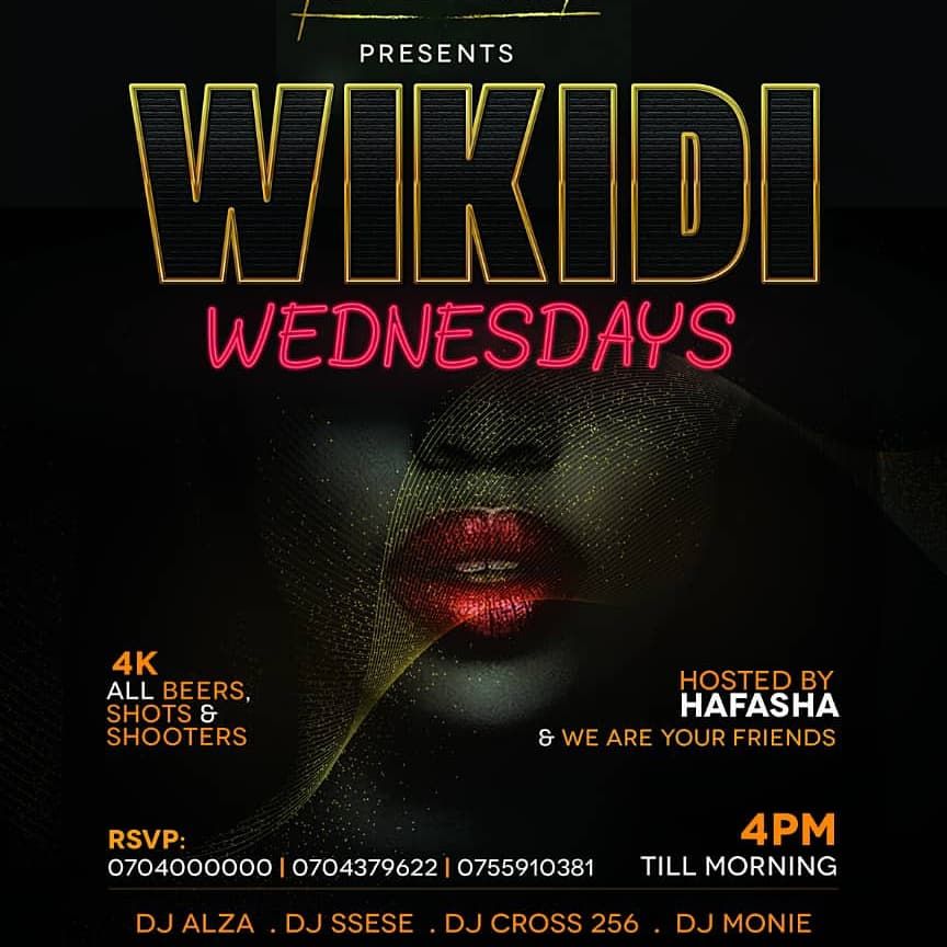 SseseNation's tweet photo. It's Wednesday and WIKIDI is here featuring the usual gang @dj_ssese, @deejay_alza, @djmonie3 and @djcross256 . Come through and celebrate your mid-week in style. We've made it this far. See you there. #SseseNation #ItsAlwaysAParee https://t.co/afxqvgjQp4