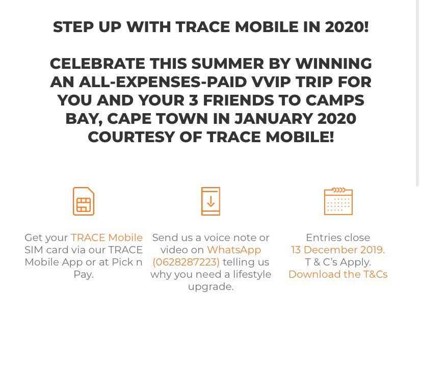 lanii_gii's tweet image. Good Morning Loves🌸 I don’t know if you guys have heard, but #TraceMobile is giving away an ALL EXPENSES PAID VVIP trip to Camps Bay in Jan, for you and 3 Friends😅😅😅 and this is how you can enter👇🏽.. #StepUpInCampsBay Exciting Times😌
