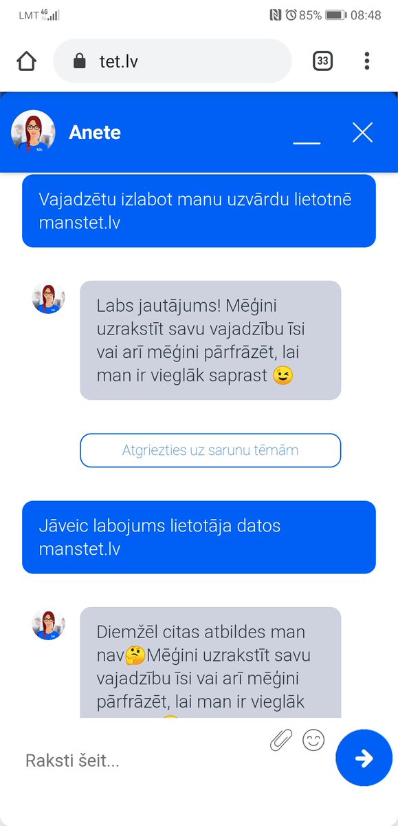 janisruginis's tweet photo. @mans_tet kā var ar jums sazināties ?
Mājas lapā jūsu Anete nav spējīga vienkāršām darbībām un šeit neatradu DM 😃 https://t.co/x1fl7zUQxv