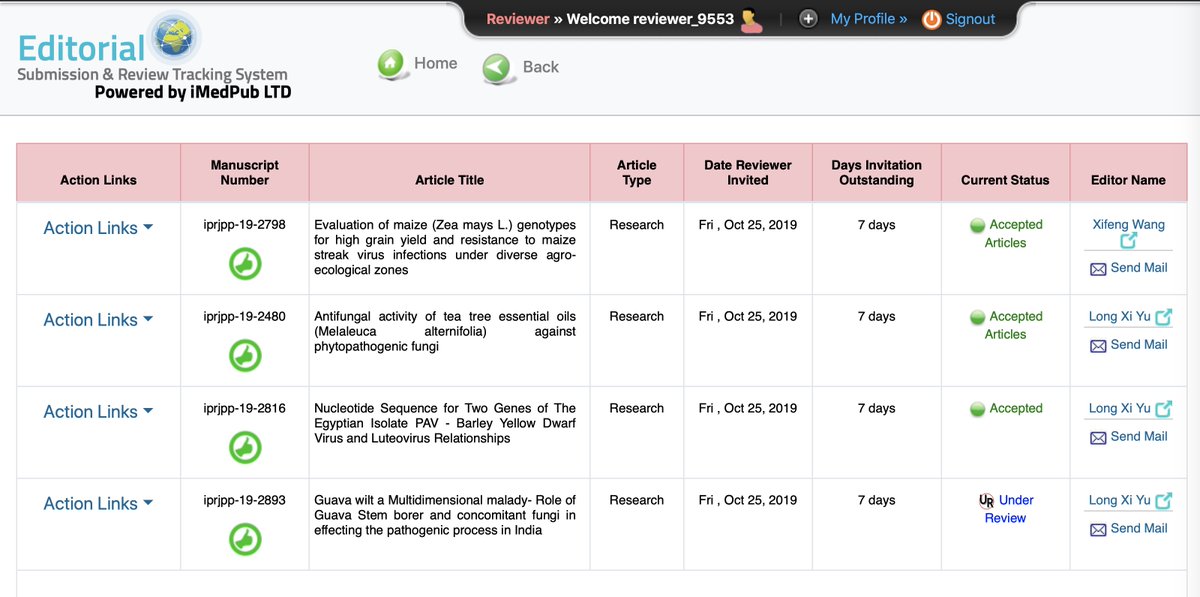 KamounLab's tweet image. Just found out that I have a profile on @plant_pathology Research Journal of Plant Pathology and that I have reviewed (accepted) 4 papers for them. This is all FAKE. I never heard of these papers until today.