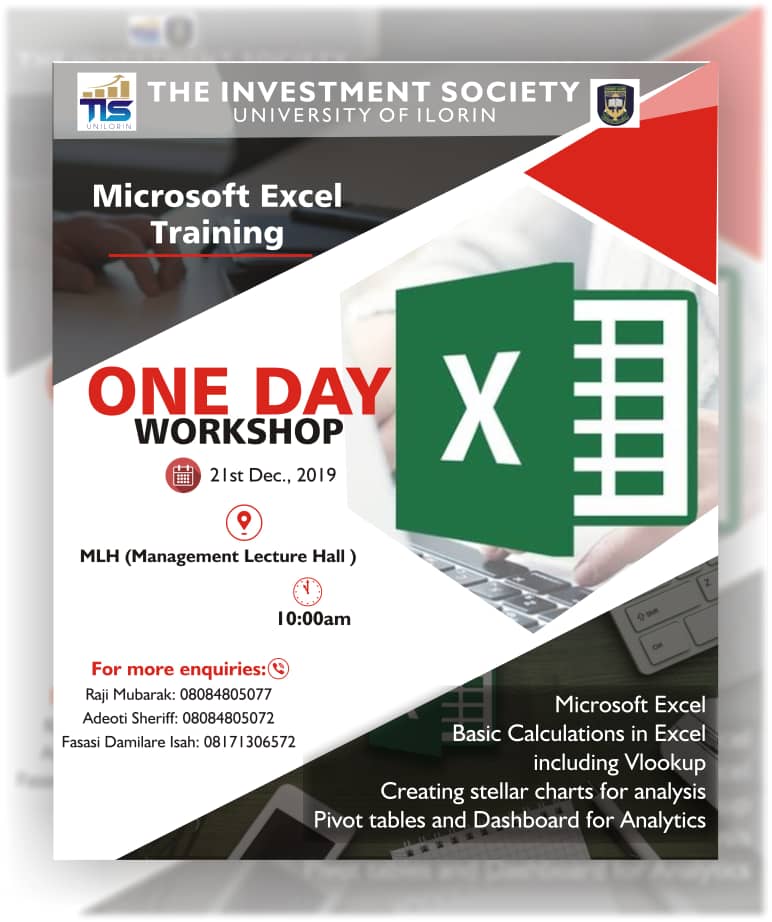 TIS_UNILORIN's tweet photo. DID YOU KNOW?
Microsoft's Excel is the de facto standard for spreadsheet software and is an often indispensable tool for budgeting, financial forecasting and data entry.

Are you a finance enthusiast?
Do you wish to be equipped with the necessary skills?
THIS IS FOR YOU!!! https://t.co/w4mcnbZf6O