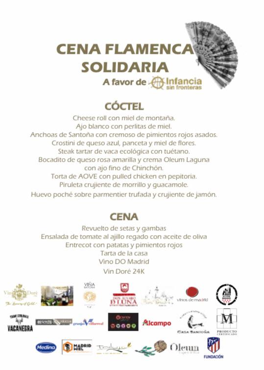 ¡Hoy se celebra la Cena Flamenca Solidaria a favor de <a href="/ISF_ONGD/">InfanciasinFronteras</a>! Os esperamos a las 20h en el Tablao Villa Rosa💃🏿.
Aquí os dejamos el menú 👇y todas las empresas colaboradoras y los productos de <a href="/MadridCalidad/">M Producto Certificado</a> que se van a degustar.
❤️❤️❤️¡Gracias por vuestra solidaridad! ❤️❤️❤️