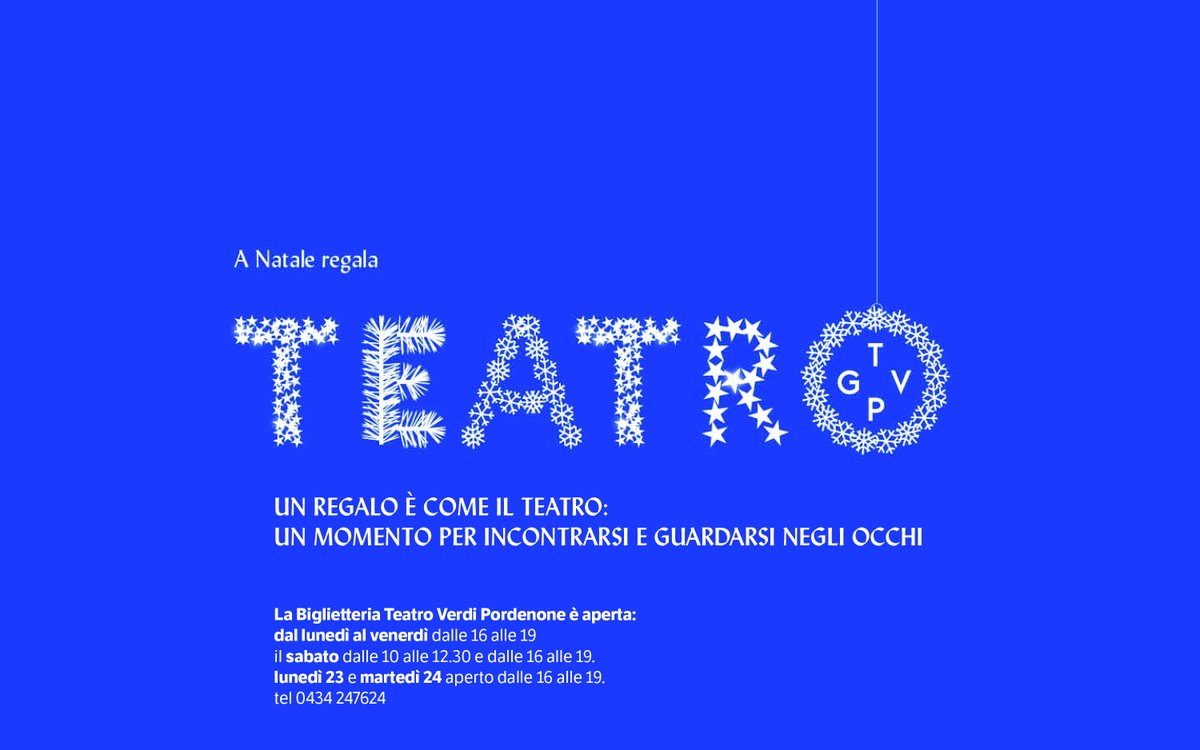 TeatroVerdiPN's tweet photo. 🎁UN REGALO È COME IL TEATRO: UN MOMENTO PER INCONTRARSI E GUARDARSI NEGLI OCCHI. 🎁
🎁 Scopri in Biglietteria: Buoni #regalo, #spettacoli, #abbonamenti #musica e #danza e Teatro Card Young per gli #under26 (5 spettacoli a €40) 🎁 https://t.co/QiVMrmI9Aj