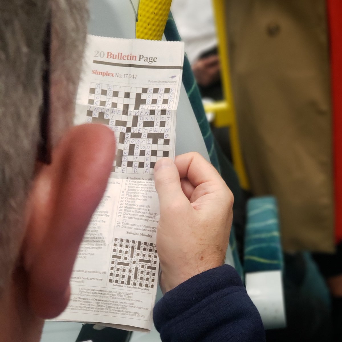 shelli_garland's tweet photo. 101 Things to do while on the train... no. 76 mentally do someone else's crossword 🤓 @academicchatter #MindGames #phdlife #commute #YouGotThis #CrosswordHelp #MentalTelepathy @irishrail #myireland https://t.co/8acojlGrva