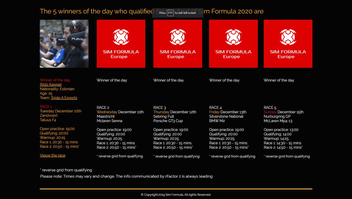 ristokappet's tweet photo. With a pole to flag win in R1 and keeping my nose clean in a crazy R2 I won the first qualifying race of @rFactor2 #simformula 2020 and will be going to the finale at @MECC_Maastricht💪

Race replay: https://t.co/hZHxH6OMfJ

FInale info: https://t.co/Lp9QVbkS29

@esports_triple https://t.co/hOZu76AquU