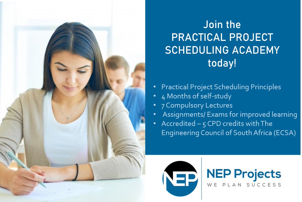NEPprojects's tweet image. @NEPprojects  offers a Practical Project Scheduling Course that comprises of scheduling principles combined with real-world practical examples and solutions. 

For further information contact:
Telephone: 021 975 7559
Email: info@nep.za.com
Website: newentity.co.za