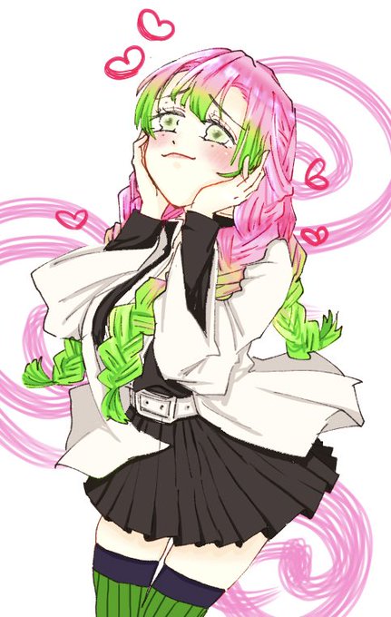 おかちさんがTwitterに投稿した甘露寺蜜璃(鬼滅の刃)のイラスト。