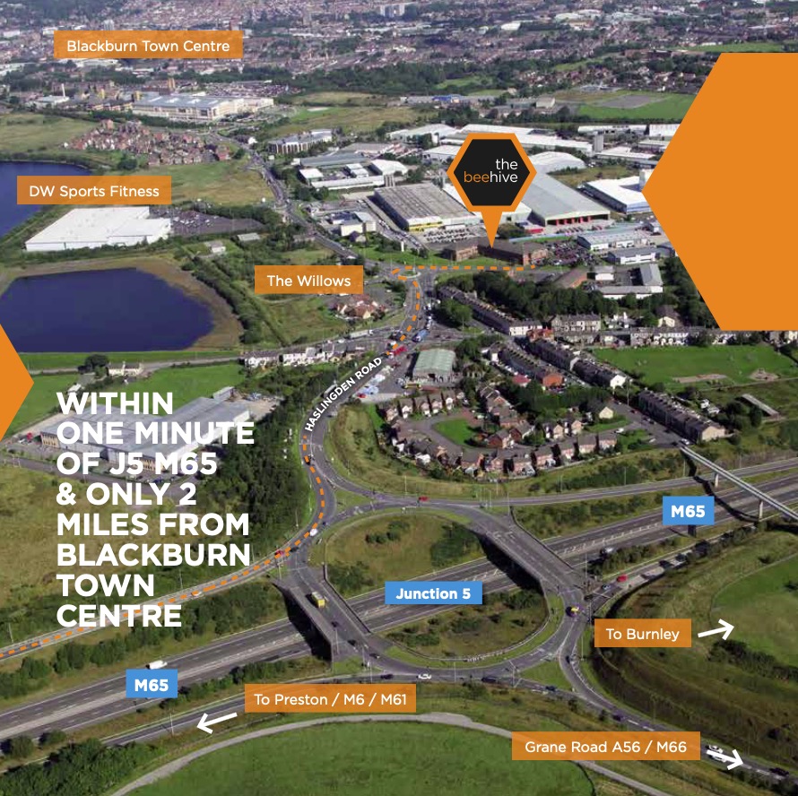 With Junction 5 of the M65 within close proximity, the office scheme benefits from excellent transport links to the wider motorway network. thebeehive-blackburn.co.uk/location