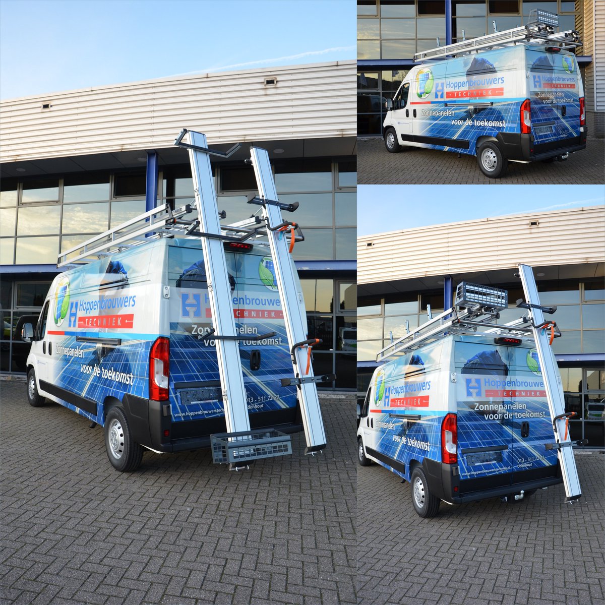 Wij hebben onlangs voor <a href="/CitroenBertens/">GoedBeterBertens.nl</a> deze Citroën Jumper voorzien van ALU-TOP imperiaal met 2 ergonomische Gentili ladder liftsystemen. @hopnieuws gaat dit fraaie voertuig gebruiken voor de plaatsing van zonnepanelen. Veel succes gewenst!