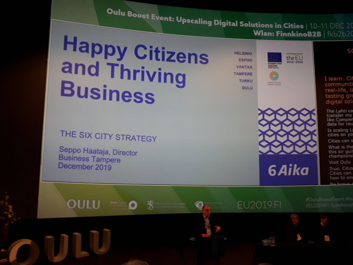 ASopenlehto's tweet photo. Happy Citizensand Thriving Business - Six City Stategy now on stage by Seppo Haataja #6aika #Ouluboostevent #EU2019FI #joinboostsustain #livingineu https://t.co/vWwajzPXtJ