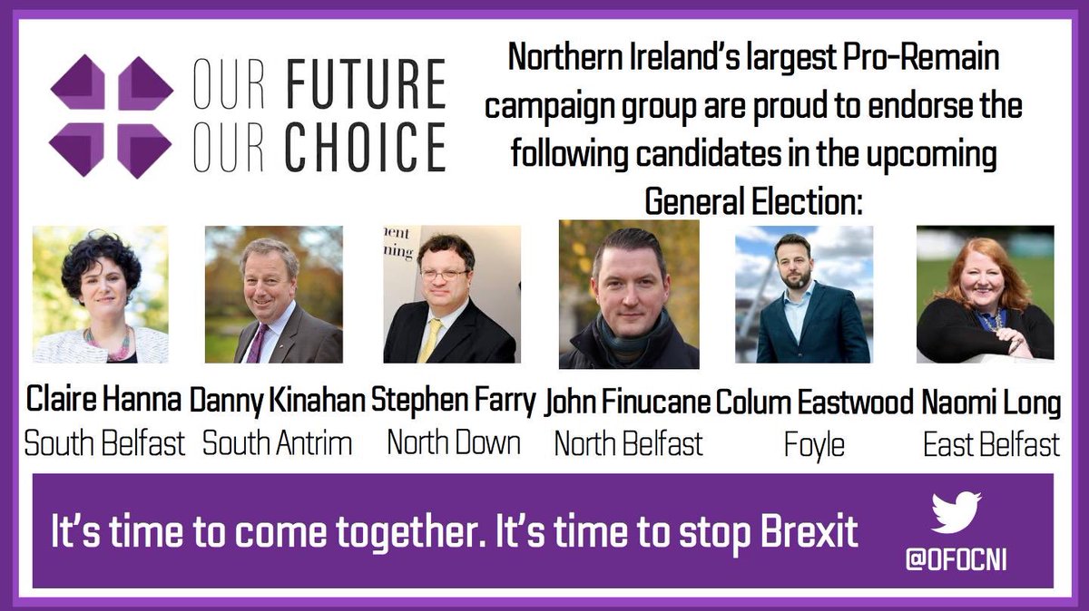 OFOCNI's tweet photo. Tomorrow we go to the polls in what could be the most important election in a generation

Below are candidates Remain groups are endorsing in 6 key marginal seats across NI

If we can put narrow party interest aside, we really can change the outcome tomorrow #GE2019 https://t.co/uw7Eb0AR7J